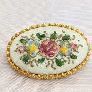 Vintage gold De Nicola flower mosaic brooch